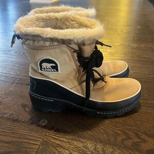 Sorel Beige and Black Fur-Lined Boots
